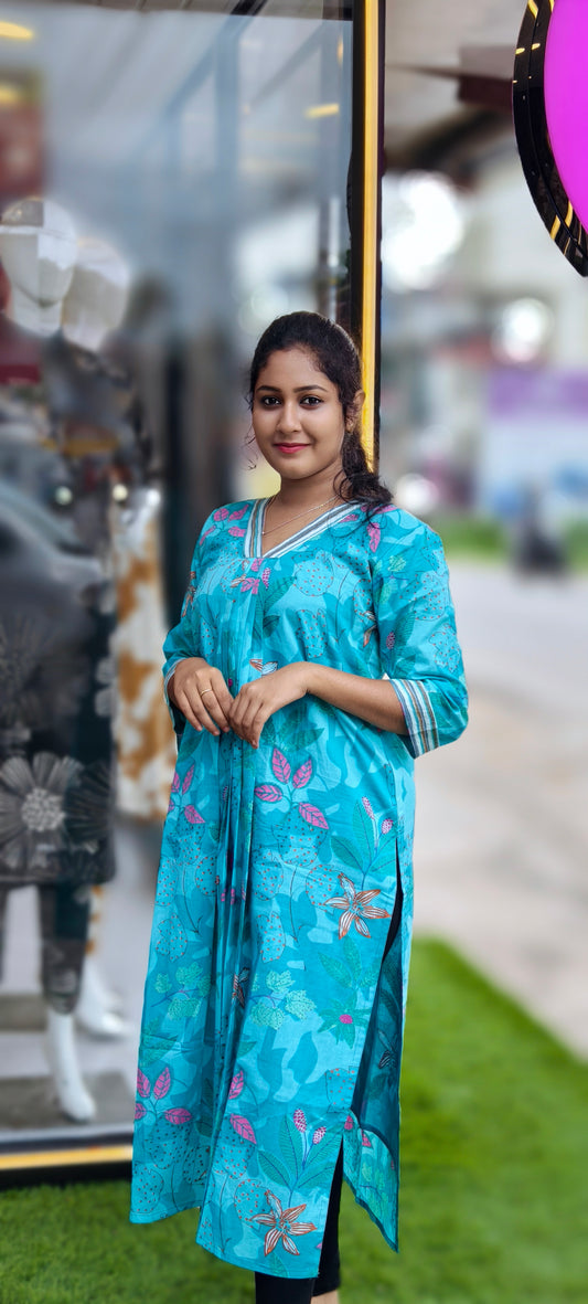 0146- Stylish Cotton Cotton Kurti Blue