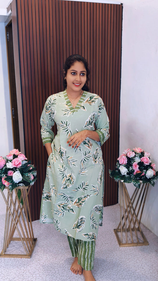 0180- Cotton Pastel Green Co-Ord Set