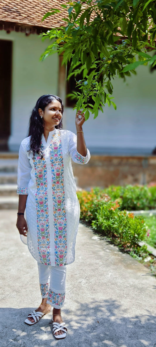 0093- PREMIUM CHIKANKARI HAND PAINTED CO-ORD SET