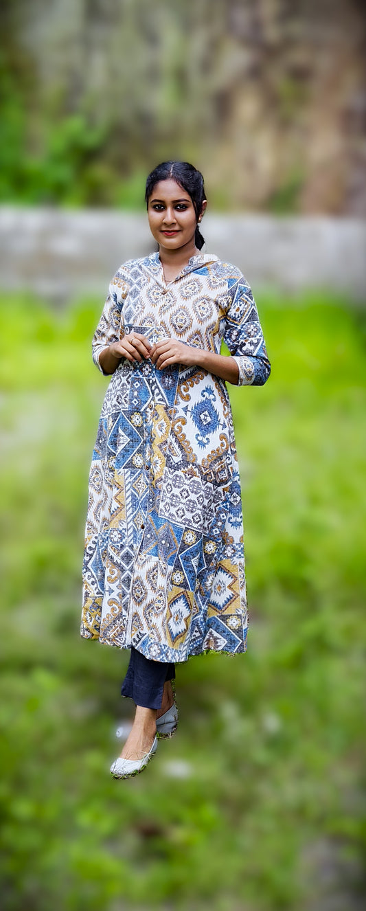 0135- MULTI-PRINTED COTTON KURTI