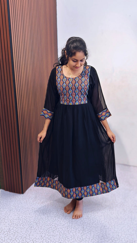 0187-Georgette Handwork Frock Kurti