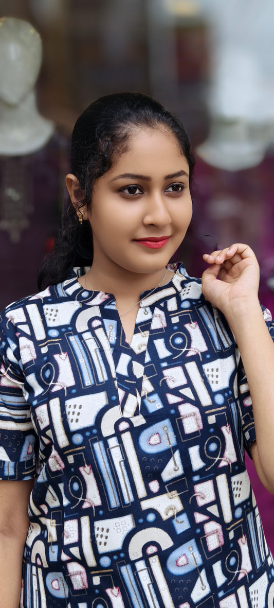 0152- Slope Cut V Neck Kurti