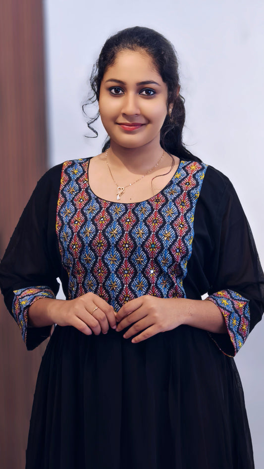 0187-Georgette Handwork Frock Kurti